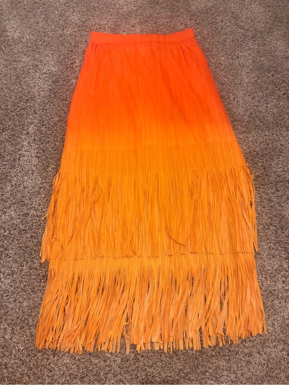 Orange Ombre Fringe Maxi Skirt